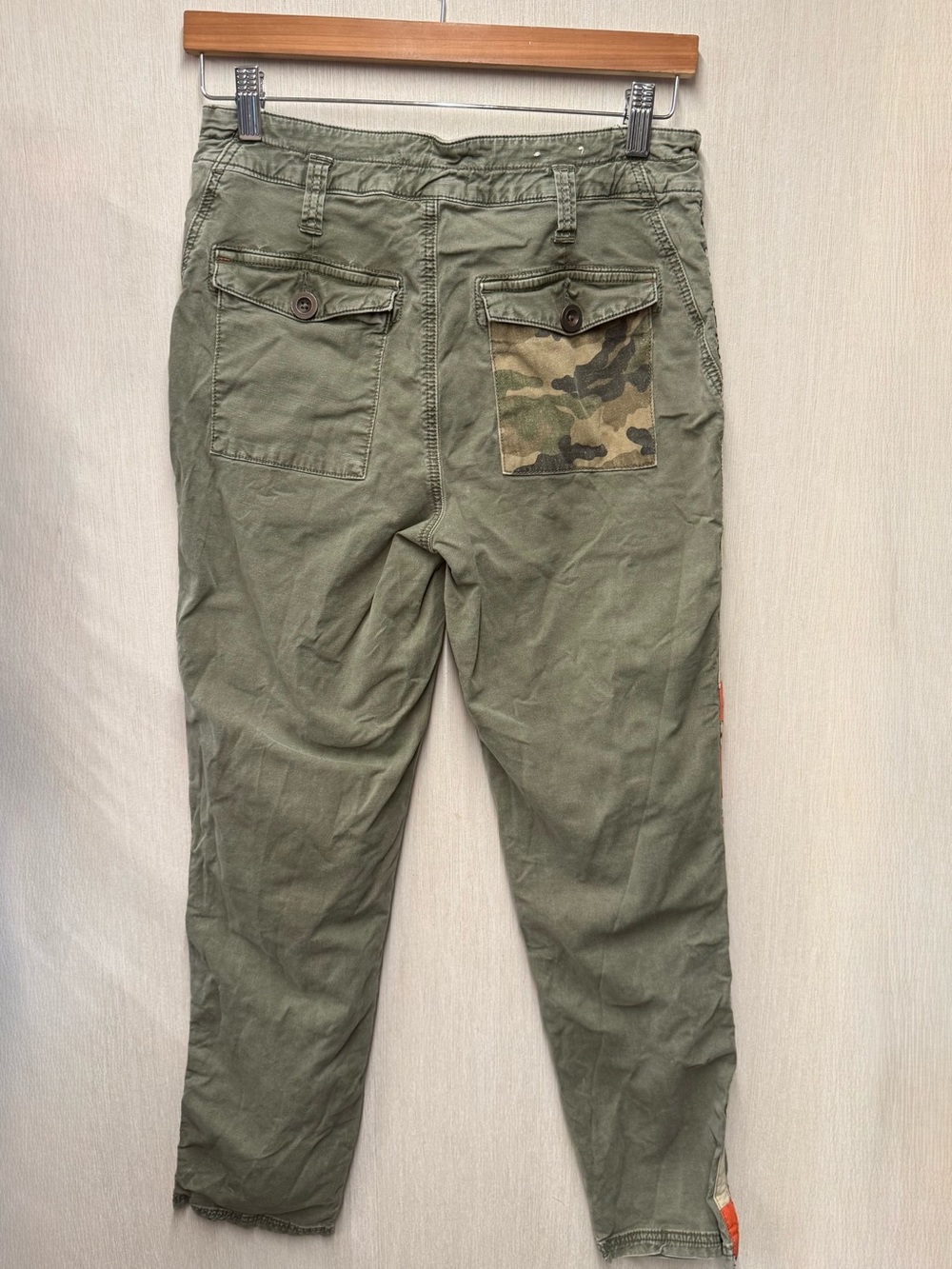Anthropologie The Wanderer Olive Patchwork Side Stripe Cargo Pants, Size 28 - Picture 6 of 11